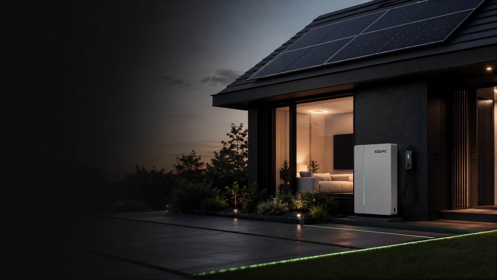 Solar panels installed on a home's roof, with battery storage and EV charging fitted alongside